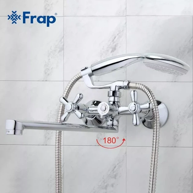 Смеситель для ванны Frap F2225 с душевым гарнитуром, хром - Фото 2 Смеситель для ванны Frap F2225 с душевым гарнитуром, хром - изображение 2