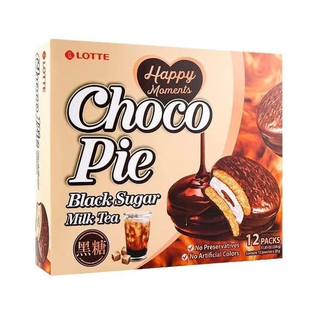 Шоколадное пирожное Lotte Choco Pies Black Sugar Milk Tea Choco Pie 336г - Фото 2 Шоколадное пирожное Lotte Choco Pies Black Sugar Milk Tea Choco Pie 336г - изображение 2