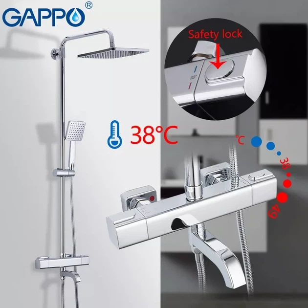 Душова система з термостатом GAPPO G2491, вилив - перемикач на лійку, хром - изображение 3