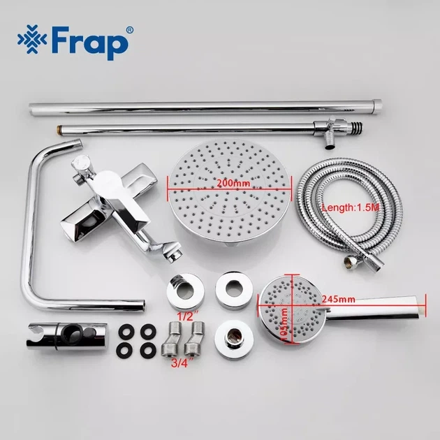 Душова система Frap F2418 Chrome хром з латуні на три споживача з поворотним виливом (1033767) - зображення 7