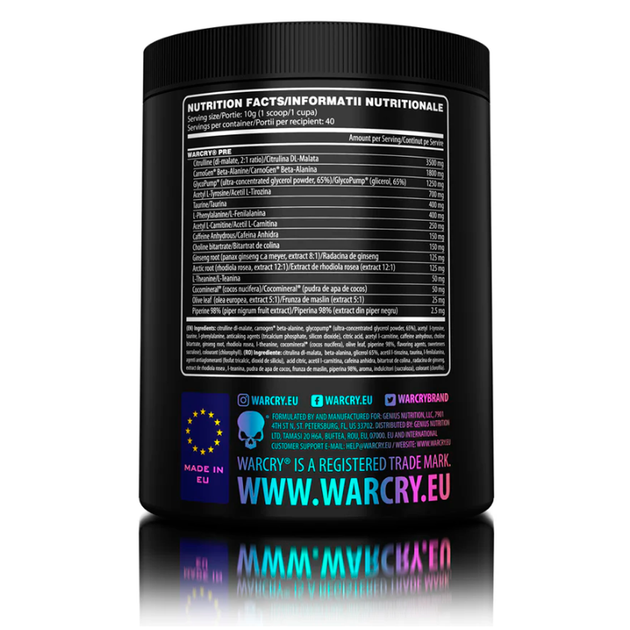 Передтрен Genius Nutrition Warcry, 400 г., Малина - зображення 3
