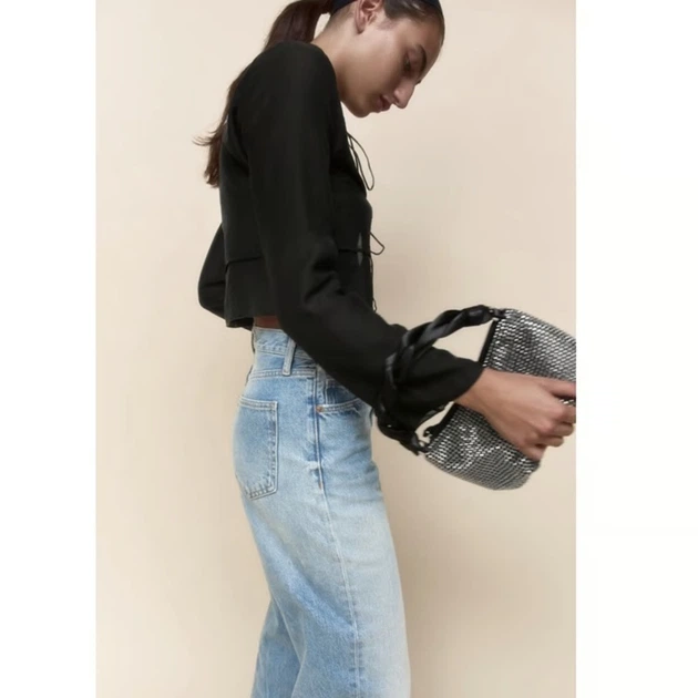 Сумка жіноча Zara Sparkly Shoulder Bag Чорна (24556) - изображение 6