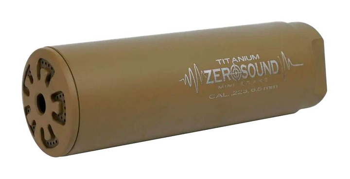 Глушитель Zero Sound TITANium Mini Brake кал. 223 - 6,5 Creedmoor. Резьба 1/2"-28 UNEF. Цвет - Coyote tan - изображение 2