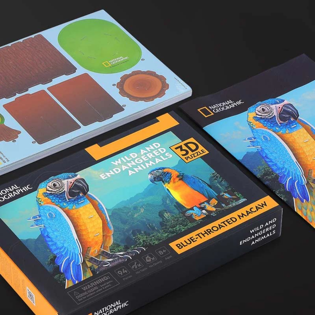Пазл конструктор CubicFun National Geographic 3D Зникаючі тварини Папуга Ара DS1097H 88 елементів (6944588210977) - зображення 6