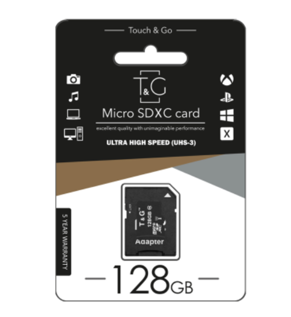 Карта памяти micro SD 128 Гб класс 10 T&G, SD адаптер, микро сд - изображение 1