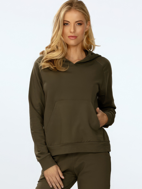 Bluza damska z kapturem kangurka DKaren Seattle L Khaki (5903251481800) - obraz 1