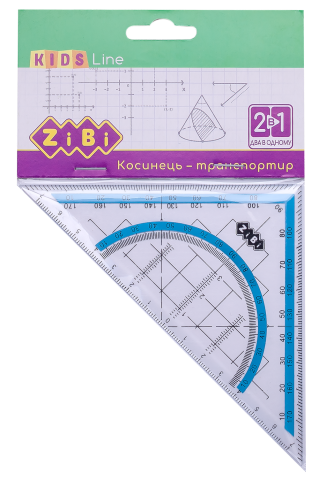 Косинець 2 в 1,140мм, 90°45°, з блакитною смужкою, блістер, KIDS Line ZB.5623-14 - Фото 1 Косинець 2 в 1,140мм, 90°45°, з блакитною смужкою, блістер, KIDS Line ZB.5623-14 - изображение 1