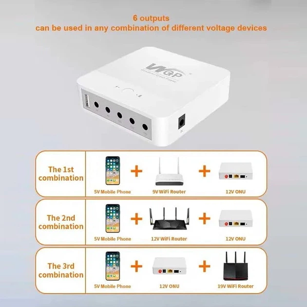 Mini DC UPS WGP 203 Powerbank 13200Mah USB, DC 5V/9V/12V/19V, ИБП для Роутеров - Фото 4 Mini DC UPS WGP 203 Powerbank 13200Mah USB, DC 5V/9V/12V/19V, ИБП для Роутеров - изображение 4