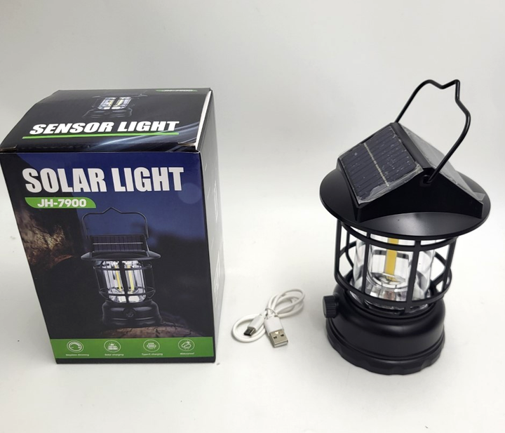 Аккумуляторная кемпинговая LED подвесная лампа светодиодная с солнечной панелью освещение на 360 градусов фонарь светильник с крючком 24х11см UKC JH-7900 - изображение 5