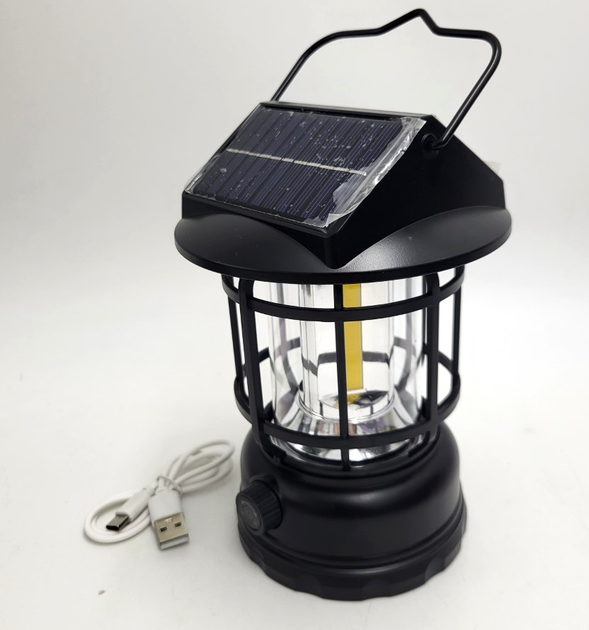 Аккумуляторная кемпинговая LED подвесная лампа светодиодная с солнечной панелью освещение на 360 градусов фонарь светильник с крючком 24х11см UKC JH-7900 - изображение 6