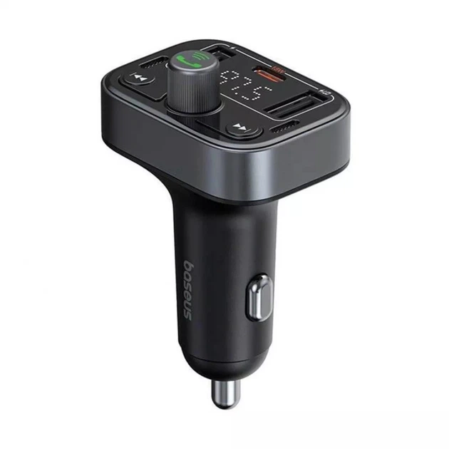 FM-трансмітер модулятор + 2USB 2.4A +Type-C для зарядки Baseus T-Typed Bluetooth FM Launcher S-09 Pro black (C10762200113-00) - зображення 6