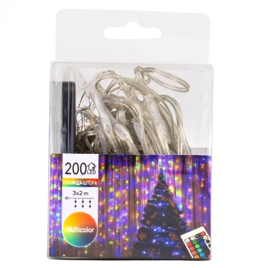 Гирлянда-штора 200 LED разноцветная 3*2 м (9133-021) - Фото 2 Гирлянда-штора 200 LED разноцветная 3*2 м (9133-021) - изображение 2