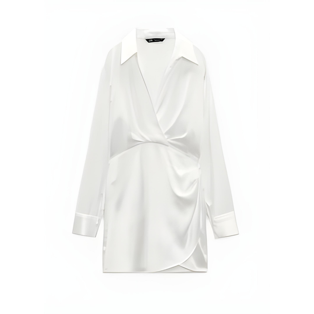 Сукня сорочка жіноча Zara White Satin Effect S Біла (7901\361\250) - Фото 4 Сукня сорочка жіноча Zara White Satin Effect S Біла (7901\361\250) - зображення 4