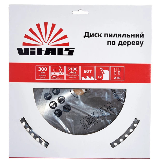 Диск пильний Vitals по дереву 300x30/25.4, ATB 60 168145 - зображення 4