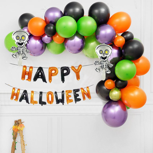 Фотозона Из Шаров Happy Halloween Со Скелетами ( 48 шаров) - изображение 2