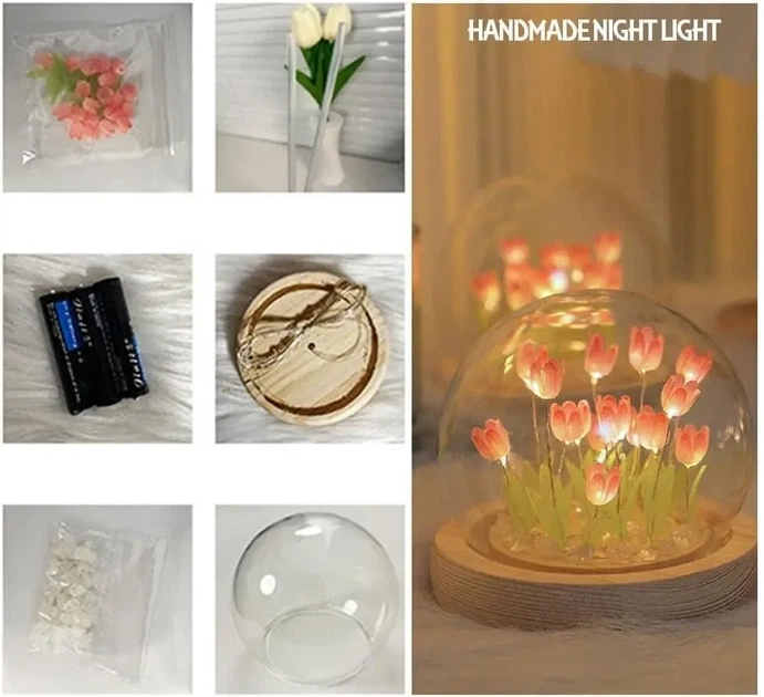 Ночник светодиодный тюльпаны умелые ручки Spherical lamp HA-42, Лампа-тюльпан DIY Ночник-тюльпан SRLD_181 - изображение 7