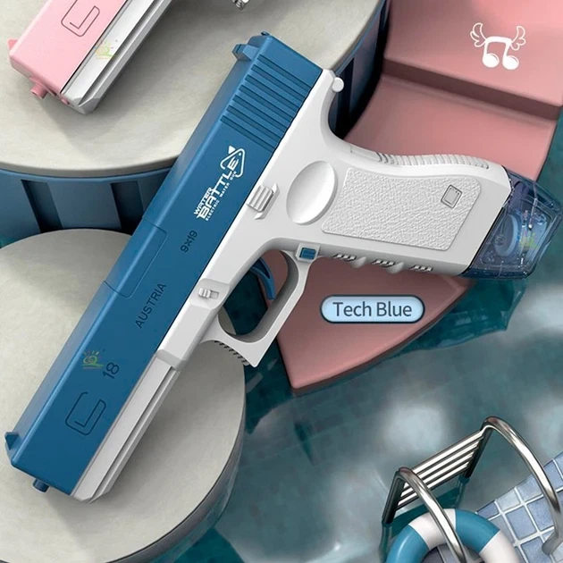 Водяной пистолет электрический аккумуляторный Water Gun Glock с 2 обоймами для воды Blue - Фото 4 Водяной пистолет электрический аккумуляторный Water Gun Glock с 2 обоймами для воды Blue - изображение 4