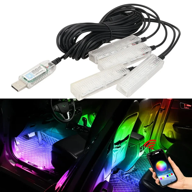 Автомобільна RGB підсвітка салону з підтримкою додатку 4 шт USB - зображення 2