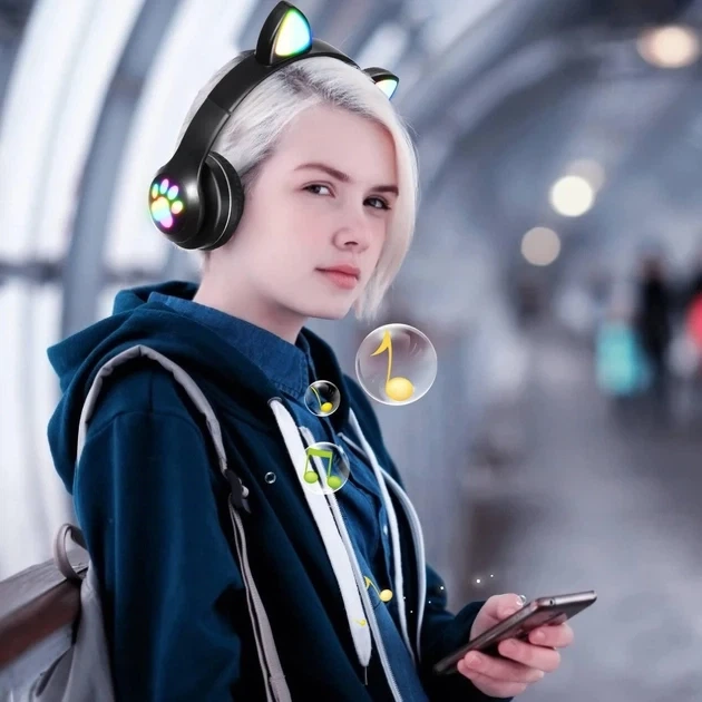 Бездротові дитячі Bluetooth навушники з вушками та підсвічуванням Cat-23M Чорний - Фото 3 Бездротові дитячі Bluetooth навушники з вушками та підсвічуванням Cat-23M Чорний - зображення 3
