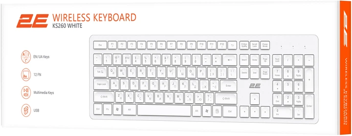 Клавиатура беспроводная 2E KS260 WL White (2E-KS260WWH_UA) - Фото 2 Клавиатура беспроводная 2E KS260 WL White (2E-KS260WWH_UA) - изображение 2
