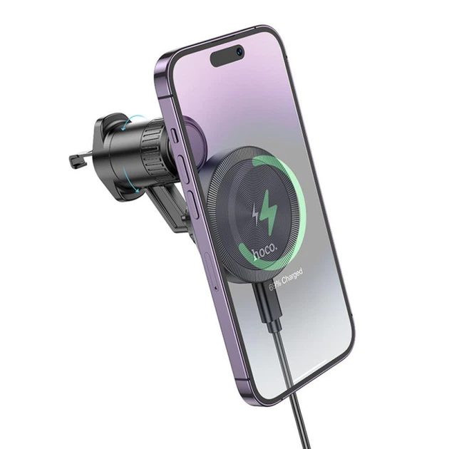 Автоутримувач Hoco HW6 Vision Metal Magnetic Wireless 15W Колір Сірий - зображення 4