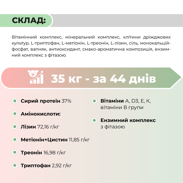 Премікс для свиней від 30 до 65 кг «Гровер 5%» Ankores (25кг) - 25 кг - зображення 4