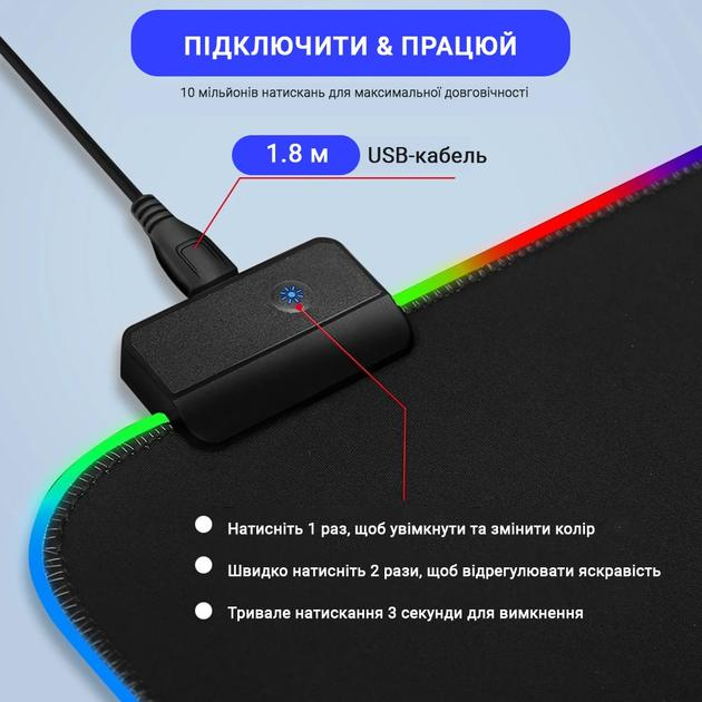 Игровая поверхность, коврик для мышки TWolf P3 |800x300x4mm| с LED RGB подсветкой - изображение 6