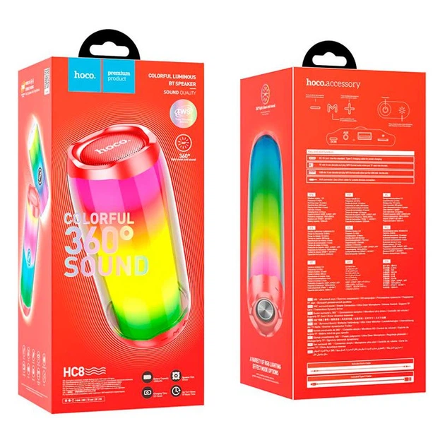 Беспроводная Портативная Bluetooth Колонка Hoco HC8 с RGB ночником |BT5.0, FM, AUX, USB, TF, 10W| Red - изображение 7