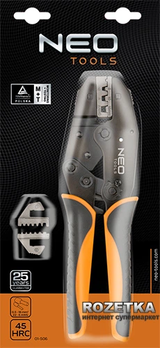 Кліщі NEO Tools для обтиску втулкових наконечників 0.5-16 мм (22-6 AWG) 220 мм (01-506) - Фото 2 Кліщі NEO Tools для обтиску втулкових наконечників 0.5-16 мм (22-6 AWG) 220 мм (01-506) - зображення 2