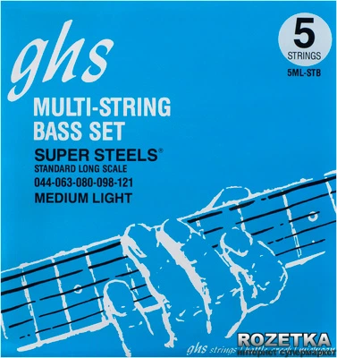 Струни для бас-гітар GHS Super Steels Medium Light 5-String 44-121 (5ML-STB) - Фото 1 Струни для бас-гітар GHS Super Steels Medium Light 5-String 44-121 (5ML-STB) - зображення 1