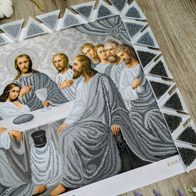 Набір для вишивання бісером Art-Millennium. N-0302 Таємна вечеря (срібло) 59х41 см - Фото 3 Набір для вишивання бісером Art-Millennium. N-0302 Таємна вечеря (срібло) 59х41 см - зображення 3