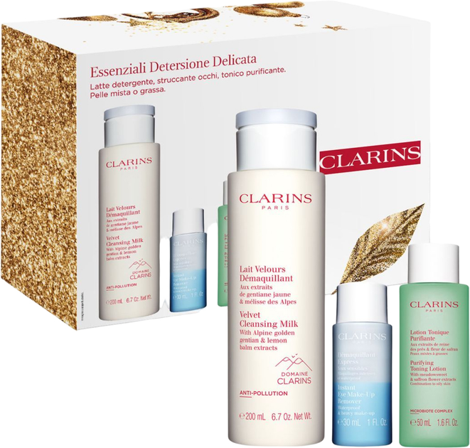 Zestaw do pielęgnacji twarzy Clarins Mleczko do demakijażu 200 ml + Płyn do demakijażu oczu 30 ml + Tonik oczyszczający 50 ml (3666057275838) - obraz 1