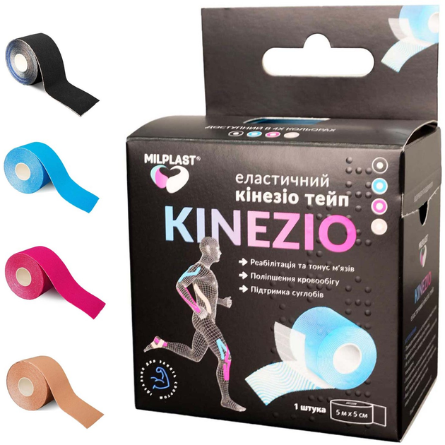 Milplast Kinezio еластичний кінезіо тейп, 5 м x 5 см, Бежевий - зображення 2