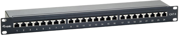 Патч-панель Equip 19" 1U CAT6 24xRJ45 у зборі для серверної шафи/стійки Black (4015867111567) - зображення 1