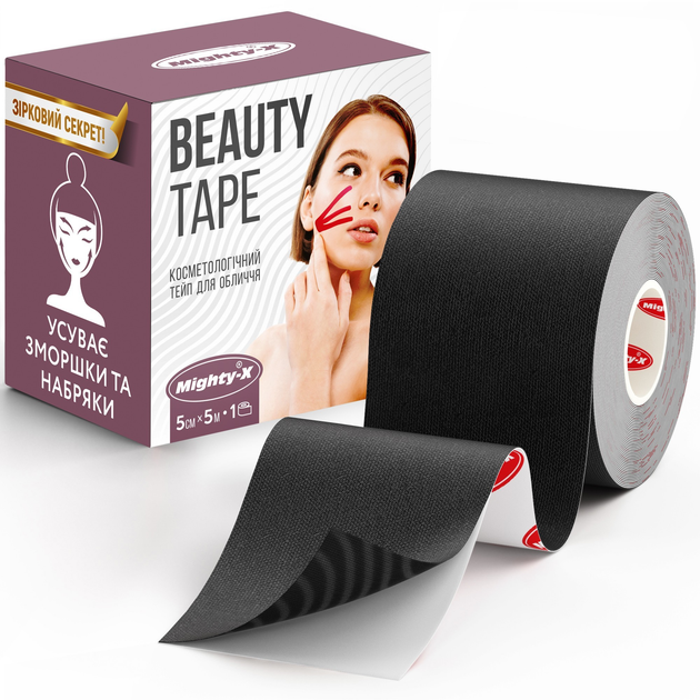 Кинезио тейп для лица Mighty-X Beauty Tape – 5 см х 5 м Черный Кинезиотейп – The Best USA Kinesiology Tape - изображение 1