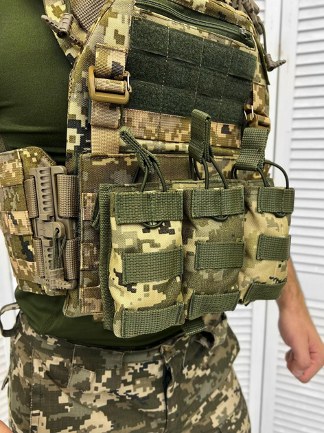 Подсумок MOLLE открытый для трёх магазинов Cordura с креплением Пиксель - изображение 1