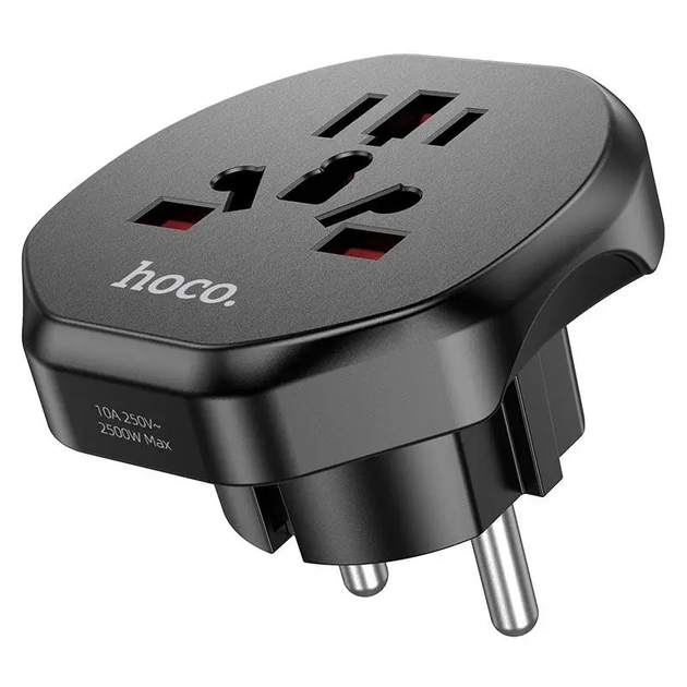 Мережевий адаптер HOCO AC6 Unimpeded universal conversion plug Black (6931474791511) - зображення 2