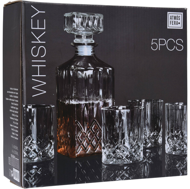 Zestaw do napojów EH Excellent Houseware Karafka do whisky 900 ml 4 szklanki 230 ml (8719987058202) - obraz 2