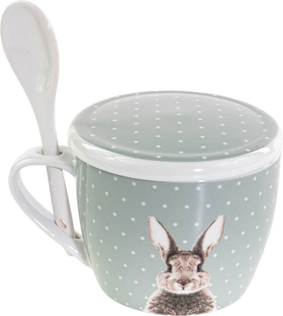 Kubek Boltze Fluffy z pokrywką i z łyżeczką porcelanowy zielony 600 ml (5902973441529) - obraz 1