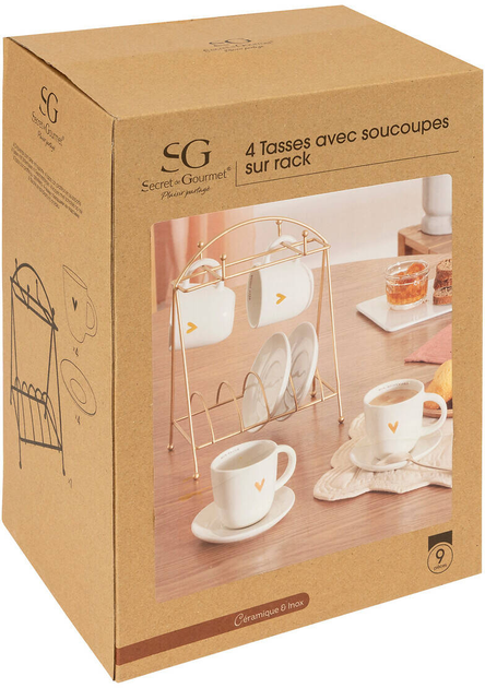 Zestaw kubków do kawy Secret de Gourmet Floral porcelanowy ze spodkami na stojaku 170 ml 4 szt (3560232761171) - obraz 5