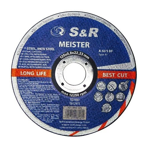Круг отрезной по металлу и нержавеющей стали S&R Meister A 60 S BF 125x0,8x22,2 (131008125) - Фото 1 Круг отрезной по металлу и нержавеющей стали S&R Meister A 60 S BF 125x0,8x22,2 (131008125) - изображение 1