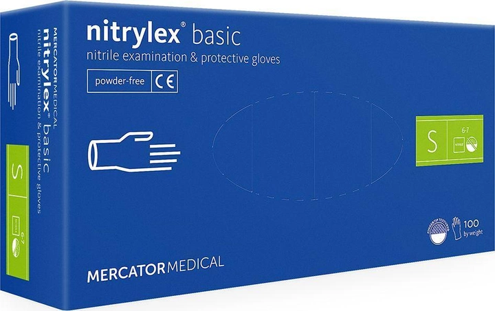 Рукавички нітрилові Mercator Medical Nitrylex Basic Неопудрені діагностичні  розмір S 100 шт Сині (3.1005) - зображення 1