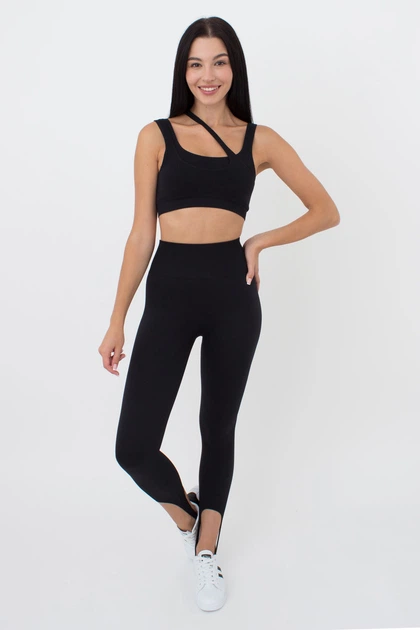 Топ женский с ассиметричными бретелями Giulia TOP RIB CO M/L Black-black, Топ на широких бретелях бесшовный - изображение 3