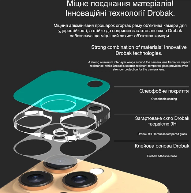 Защитное стекло для камеры смартфона Apple iPhone 16 Pro Drobak 3D (676762) - изображение 13