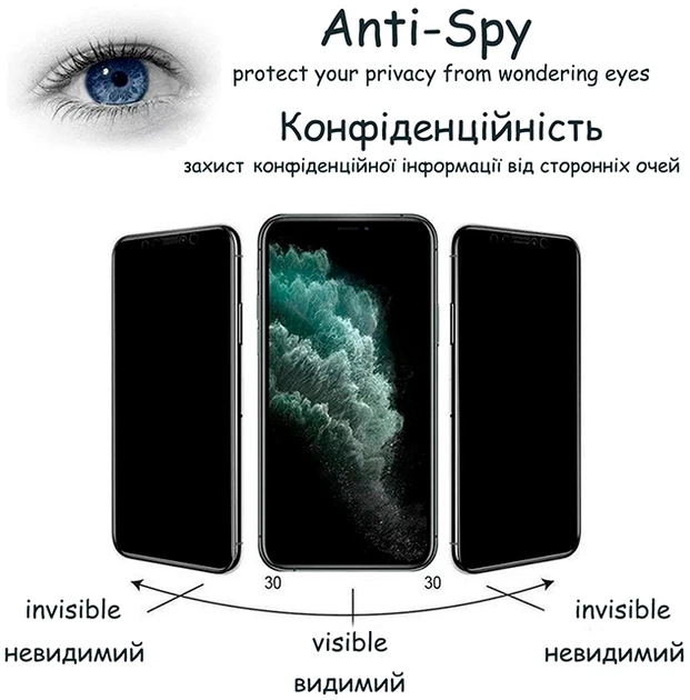 Защитное стекло для смартфона Apple iPhone 16 Pro Drobak Anty Spy Black (676770) - изображение 13