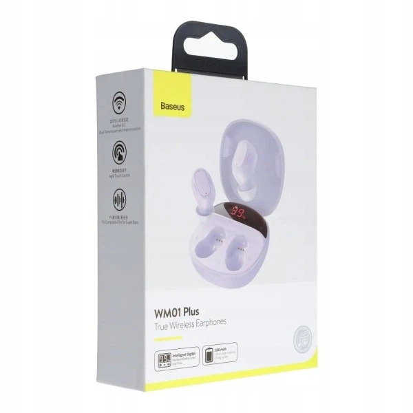 Bluetooth навушники Baseus Encok True Wireless Earphones WM01 Plus (NGWM010001) з кейсом, цифровим дисплеєм та Bluetooth 5.0 у фіолетовому кольорі - зображення 7