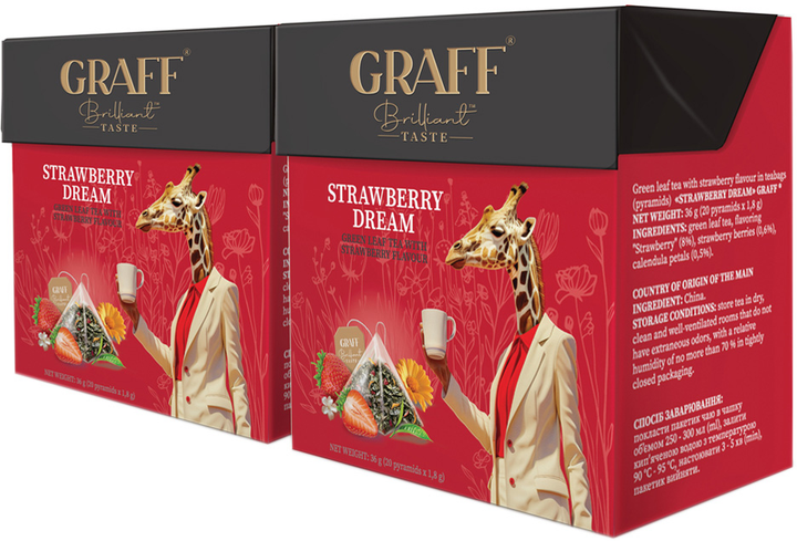 Акція на Упаковка чаю зеленого Graff Strawberry Dream 20 пірамідок по 1.8 г х 2 шт від Rozetka