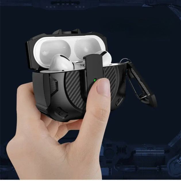 Захисний удароміцний чохол Yoobao для навушників AirPods PRO 2 з карабіном та засувкою, чорний - зображення 3