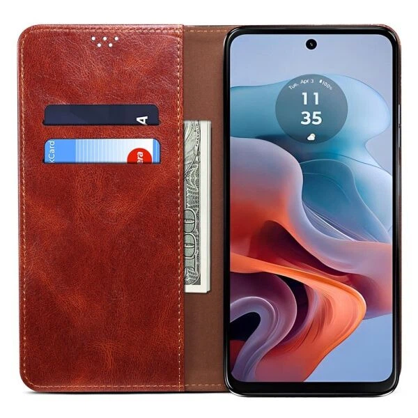 Чехол-книжка с кармашками UniCase Leather Wallet для Motorola Edge 50 Neo / Edge 60 Neo - Brown - изображение 2