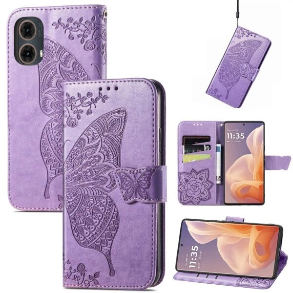 Чохол-книжка з малюнком UniCase Butterfly Pattern для Motorola Moto G85 - Light Purple - зображення 4